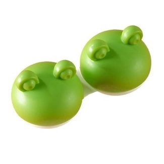 Groene contactlenzenhouder in kikkervorm